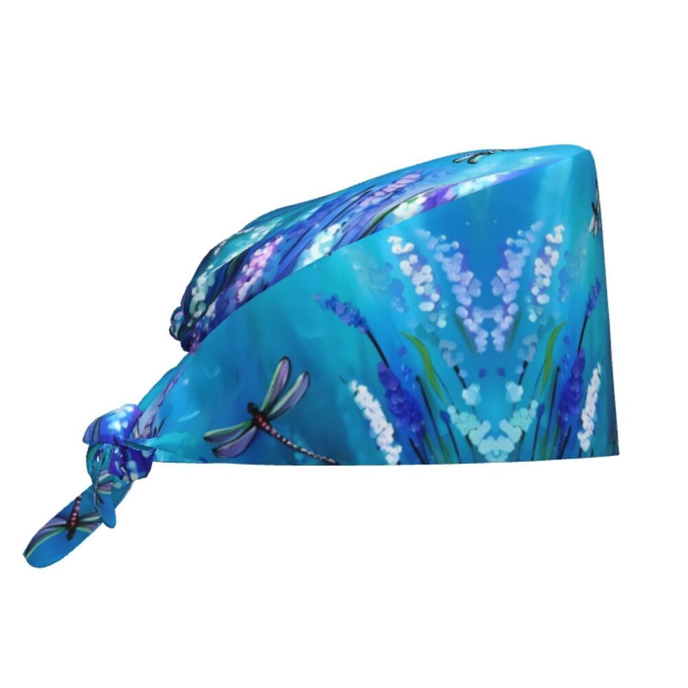 7959 Purple Flowers and Cute Dragonfly Working Cap Scrub Cap
